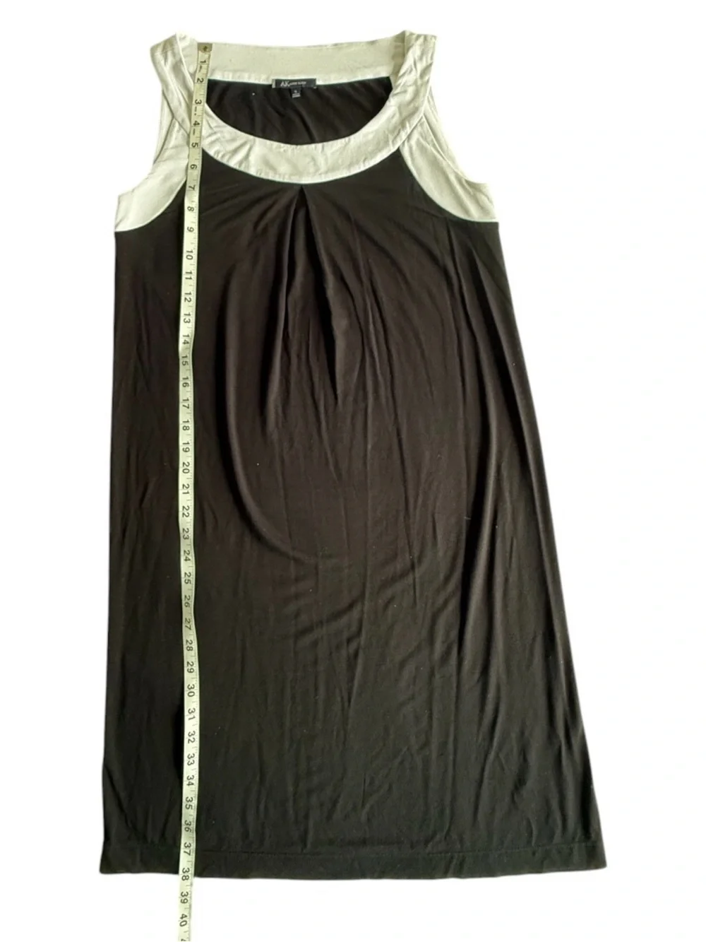 AK Anne Klein Shift Dress S Black White Sleeveless Pleated Stretch Career Resort